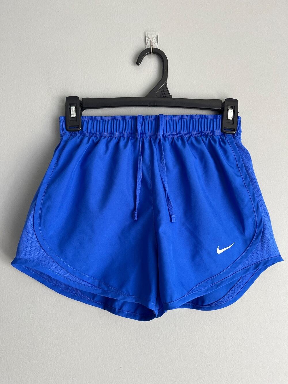 Nike Dri-Fit Womens Running Shorts Blue Mesh Side Panel Drawstring Sz XS Gym
